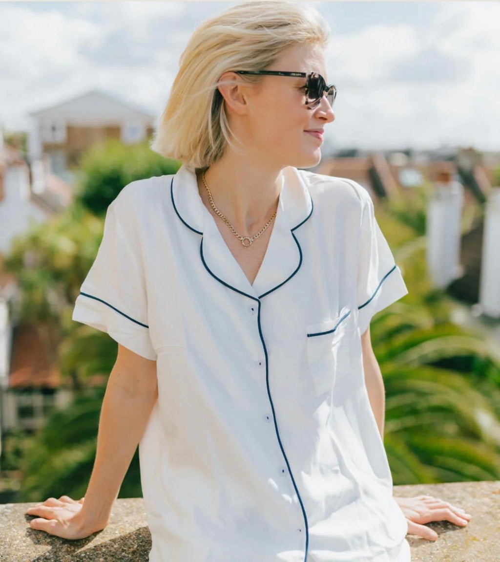 Classic ivory white set : short top/ long pants