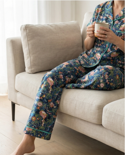 Japanese Garden floral Set. Short sleeve top/ long pants