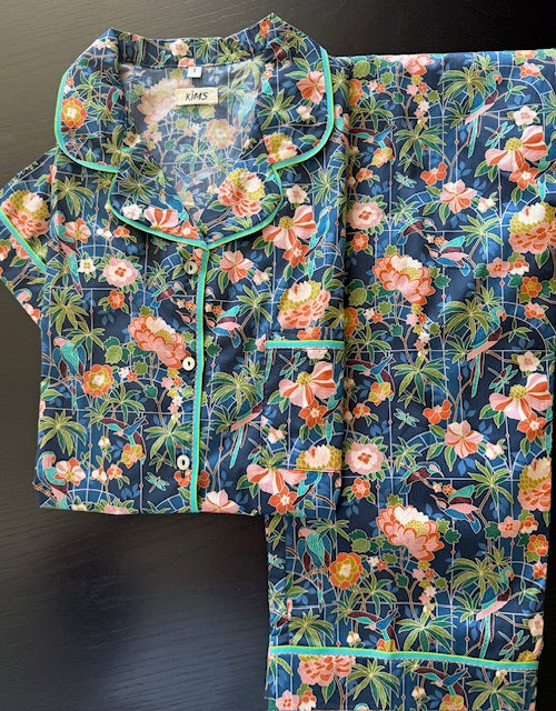 Japanese Garden floral Set. Short sleeve top/ long pants