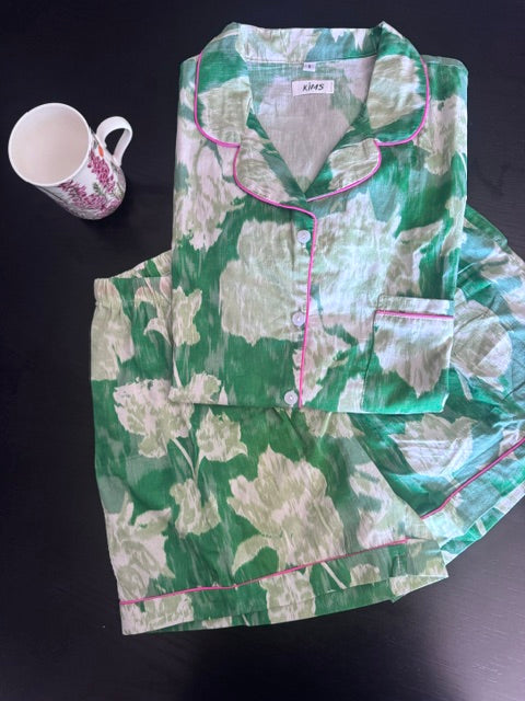 Apple Green trimmed with Pink - Spring shorts set