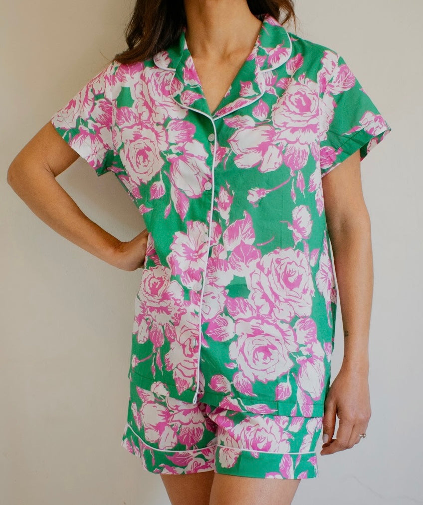 Emerald Green  and pink large floral