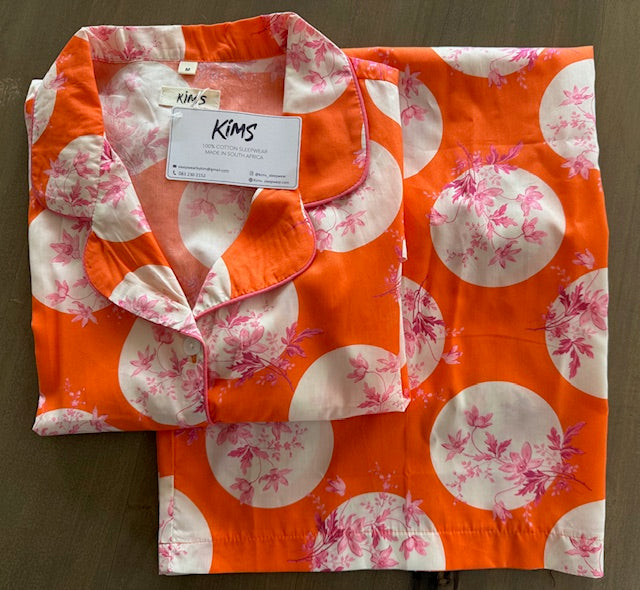 Short sleeve top with wide leg cropped pants set - Tangerine and Fuschia