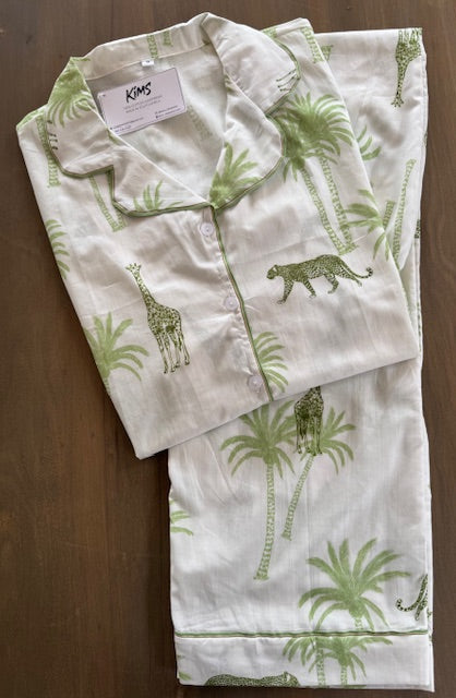 Short Sleeve Top with long pants : Green Safari