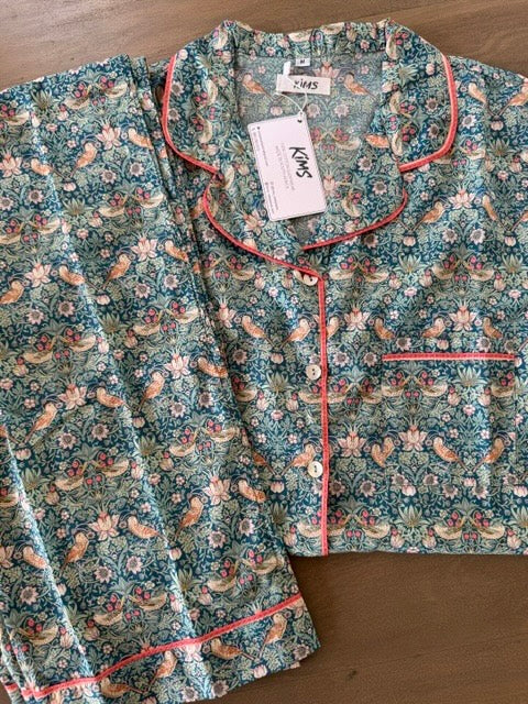 Strawberry thief short sleeve top with long pants